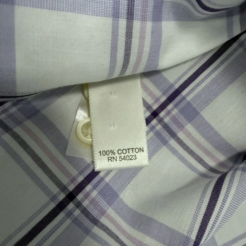 Banana Republic Mens L Non-Iron Tailored Slim Fit Purple White Plaid Dress Shirt